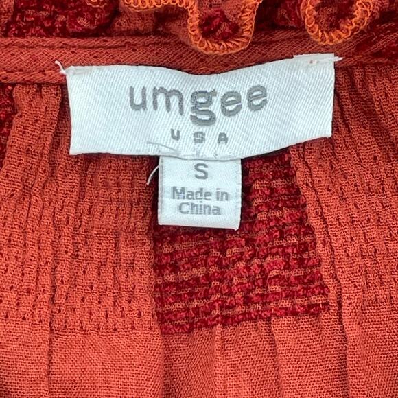 Umgee USA Women's Babydoll Blouse, Brick & Rust Colors, Patchwork, Sz. S - Picture 5 of 10